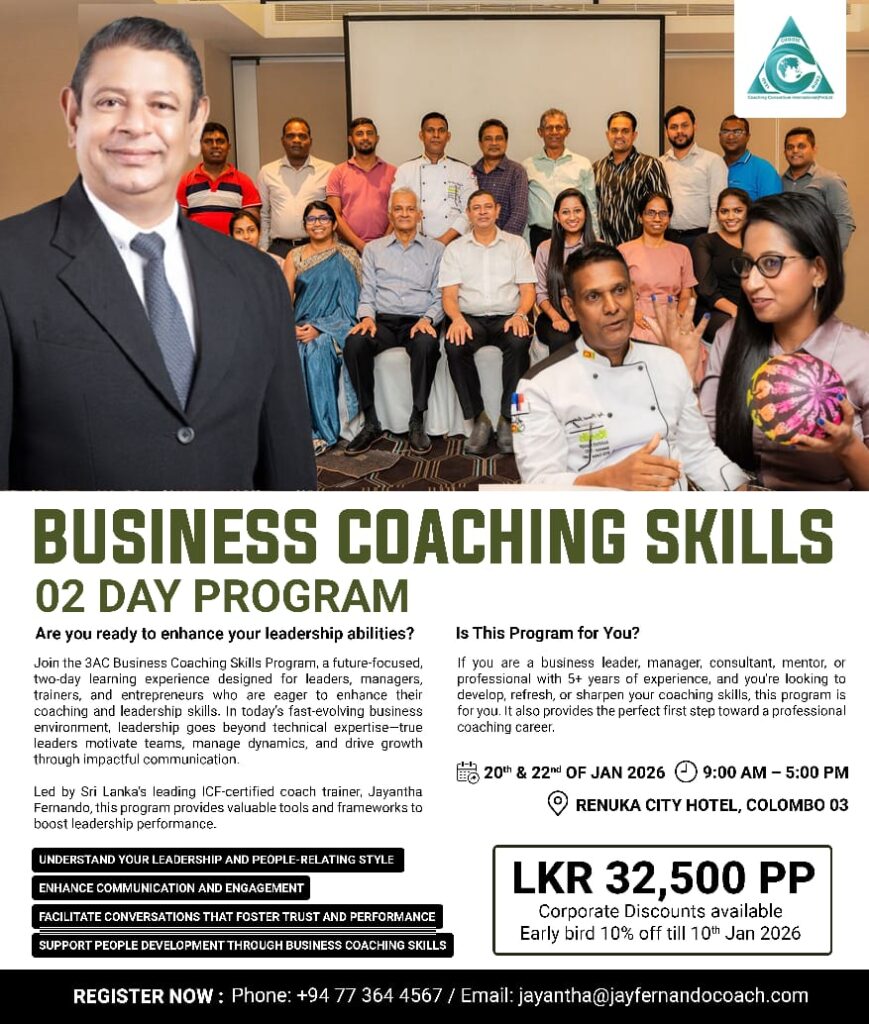 2 Days Business Coaching Skills Program designed and delivered by Coach Jayantha Fernando, PCC